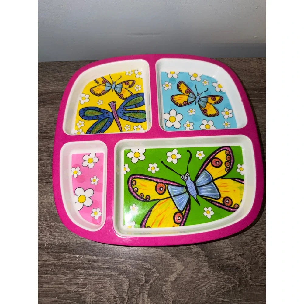 Emily Green Thunder Group Butterfly Melamine Divided Tray Pink Kids Plate 2010
